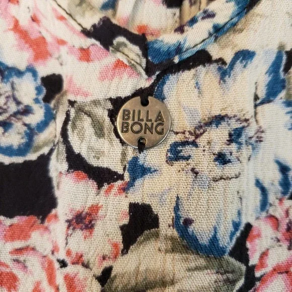 Billabong Women's Get Together V Neck Front Floral Shirt Tie Front Top Small - Picture 8 of 12
